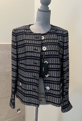 NWT Basler Navy Striped Jacquard Jacket Women s Size 40 Blazer $619