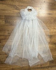 Vintage 90s Lace Pearl Tiered Bridal Veil w/ Comb Headpiece White Tulle