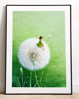 Girl on Magical Dandelion Puff Unframed Canvas Art Print Child's Room Decor New