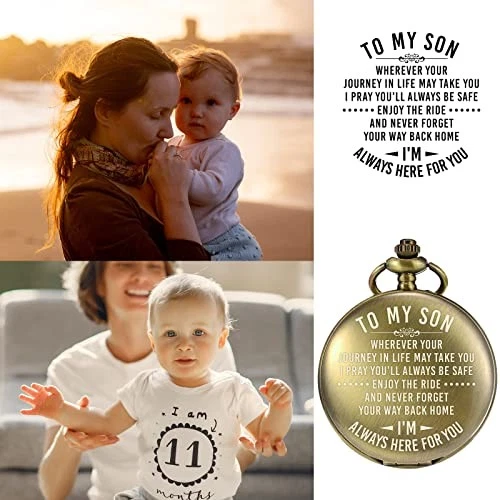 Presentes de relógio de bolso masculino gravado para filho da mãe pai, bronze de aniversário exclusivo - Imagem 3 de 4