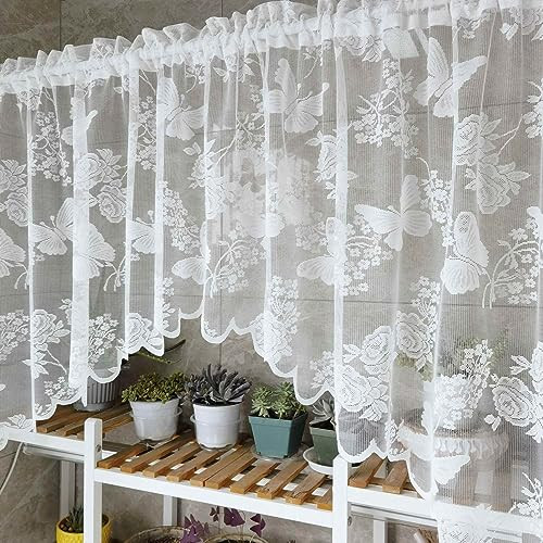 2 Panels Lace Sheer Curtain Valance Floral Embroidered Swag Curtain Valance - Picture 5 of 7