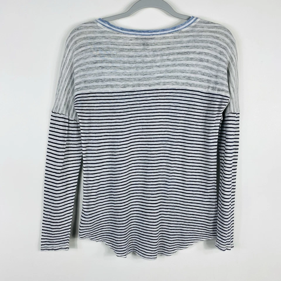 J. Camiseta de béisbol de lino a rayas mixtas talla pequeña C2071 azul manga larga Foto 3 de 4