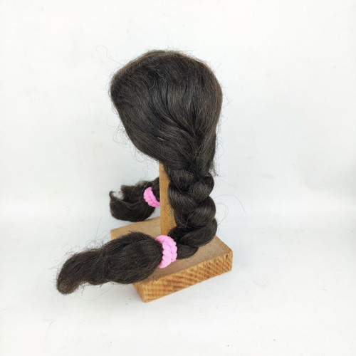 Vintage doll wig, artificial hair, dark brown, 10", 25 cm, braids at side - Picture 4 of 6