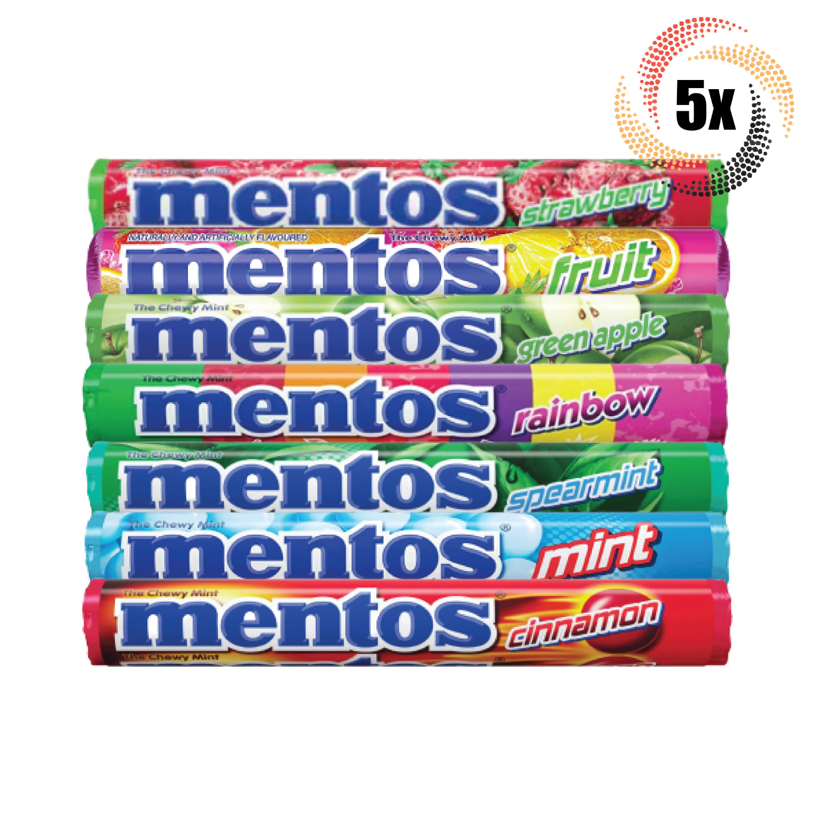 5x роллов Mentos с разнообразным вкусом жевательных мятных конфет 14 монетных дворов в рулоне 132 унции 2490₽