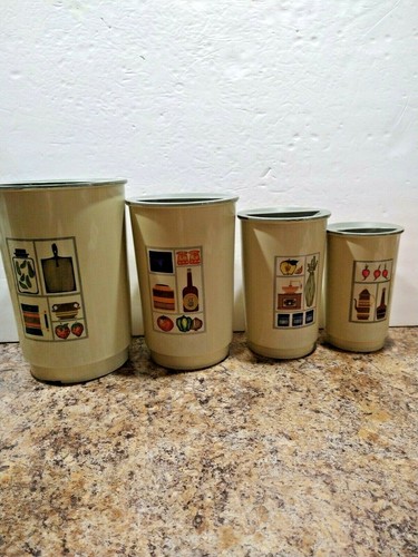 Nesting Canister Set 4 Piece w Lids Green Plastic 1970's Era Vintage