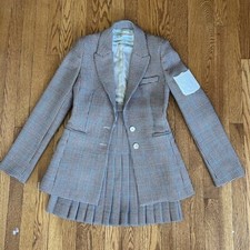 Off-white Women's Maroon Multi Houndsooth "main Label" Blazer & Skirt Size 40