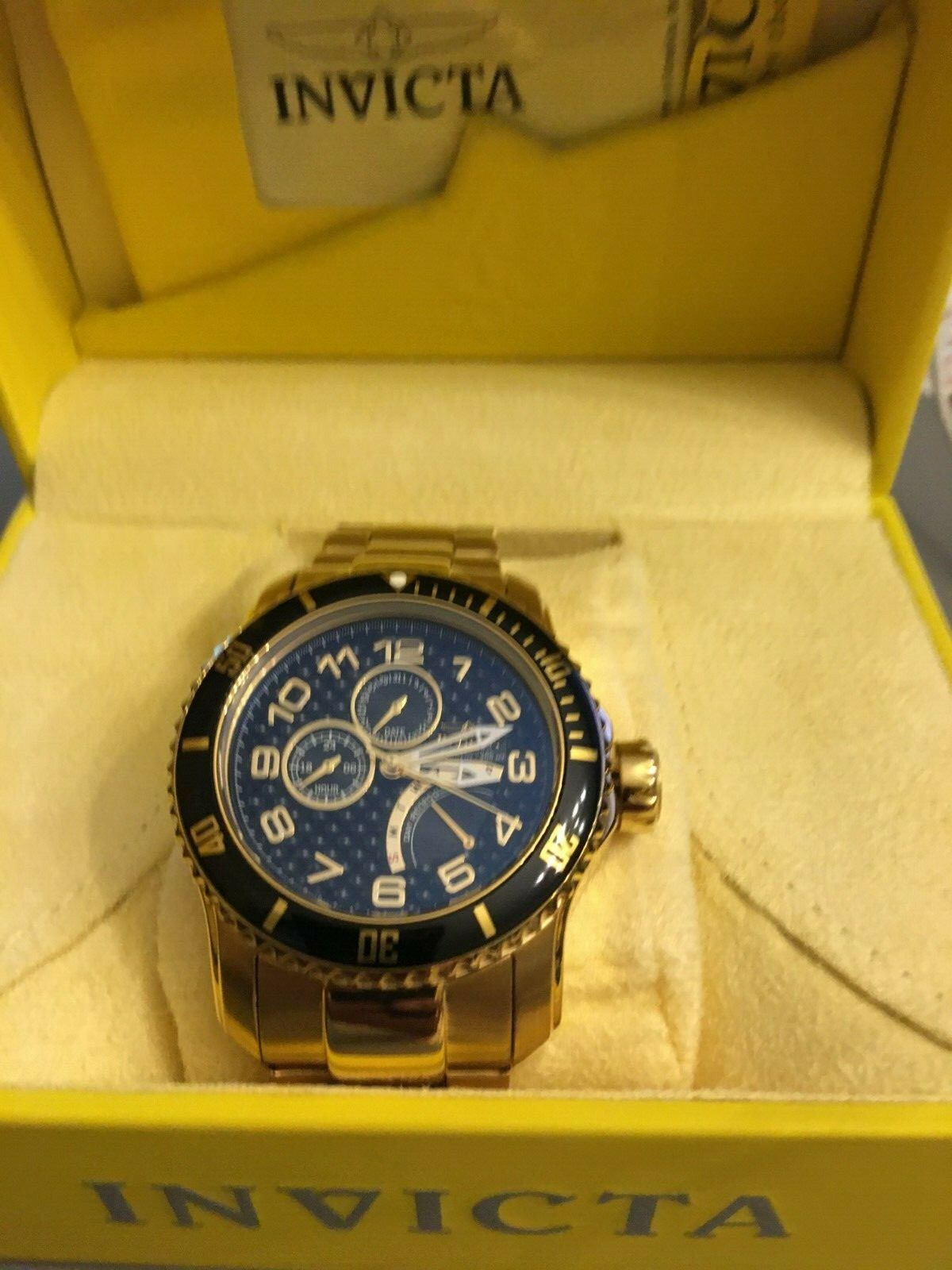 Invicta 15341 Pro Diver Dial 18K Gold Plated SS Black Textured Men's Watch eBay