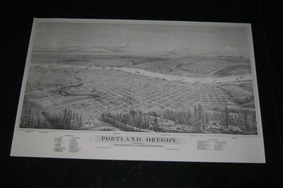 Original 1879 PORTLAND OREGON & CASCADE MOUNTAINS Large 22 3/8 X35'' Print +EXTRA
