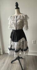 Vintage Square Dance 2pc Floral Black and White Cotton Costume