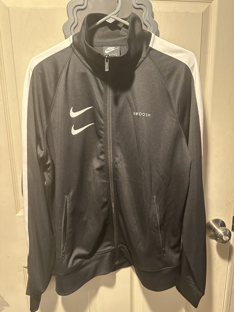 Nike Track Jacket Mens Medium Black Double Swoosh Full Zip Gym