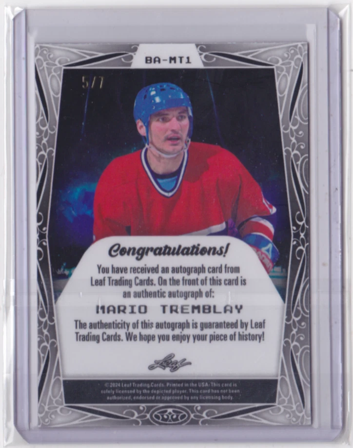 2024 LEAF METAL LEGENDS DIAGONAL SHIMMER RED PARALLEL 5/7 MARIO TREMBLAY #BA-MT1 - Image 2 of 2