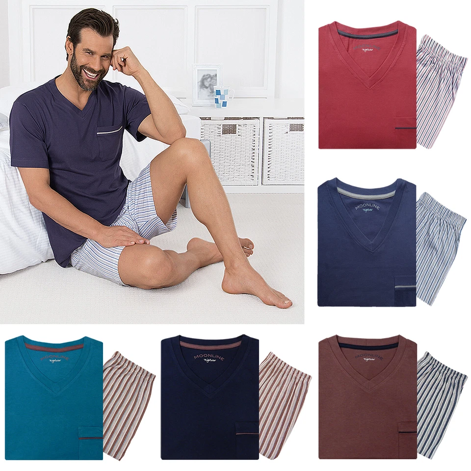 Herren Nachtwäsche Schlafanzug Pyjama kurz warm Manuel Baumwolle Gr. M L XL XXL - Bild 1 von 4