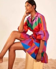 NWOT FARM RIO Amanda Stripes Mini Ruffle ButtonFront Multi-Colored Dress XS $200