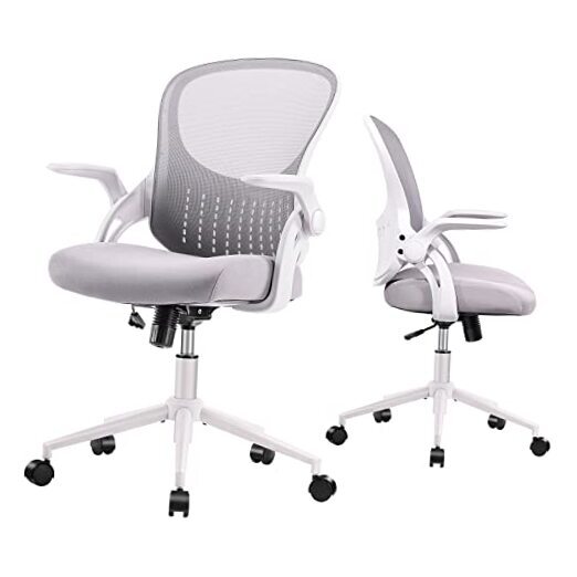 Silla de Oficina en Hogar, Silla de Computadora de Malla con Respaldo Medio, Silla de Escritorio Ergonómica, Gris
