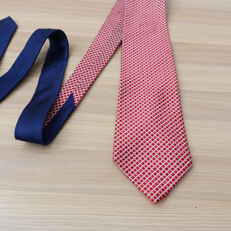 Tommy Hilfiger Corbata Cuello Para Hombre Rojo Azul Seda Básico Simple Traje Geométrico Bicolor Foto 2 de 4