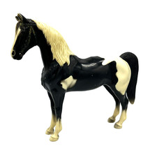 1950's Breyer Western Pony Glossy Black White Pinto Toy No Saddle, Chain AS IS