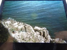 ANTIQUE REAL PHOTOGRAPH  MAGIC LANTERN SLIDE ROCKS LIGHTHOUSE YARD