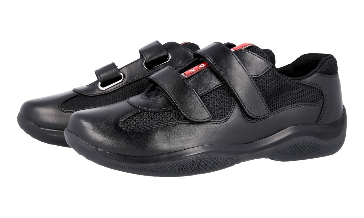PRADA Americas Cup Sneakers Hook Loop Black Red Stripe - US 10.5