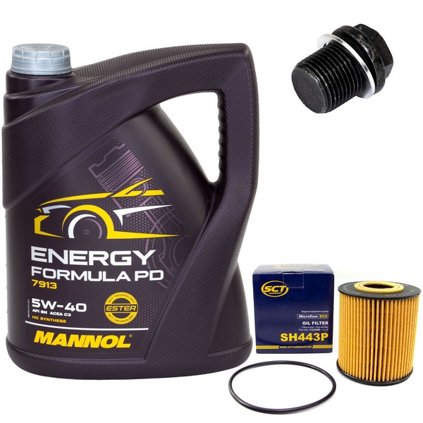 MotoröL Set 5W-40 5 Liter + ÖLfilter SH 443 P + Schraube FüR Volvo S40 V40 C70-image