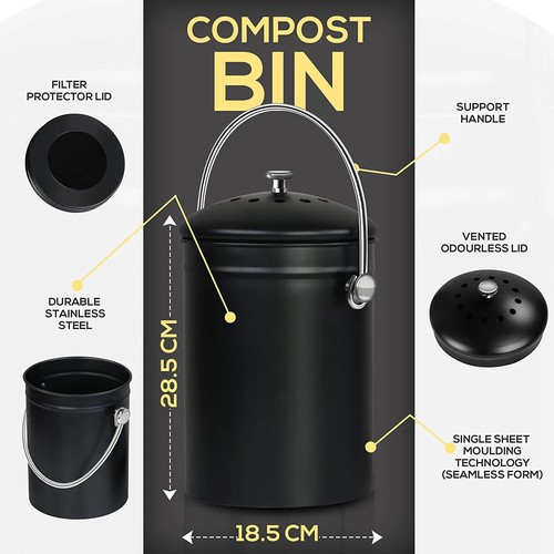 Compost Bin with Lid and 1.3 Gallon Compose Spare Charcoal Filter Utopia Kitchen - Afbeelding 10 van 62