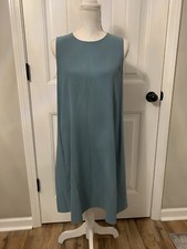 New Eileen Fisher Silk Georgette Crepe Round Neck K/L Dress Amalfi Sz XS