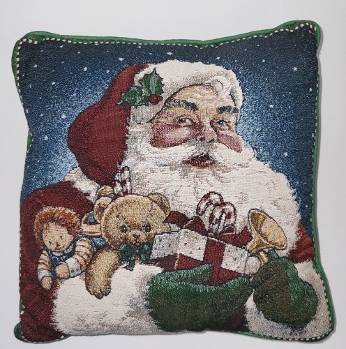 Vintage Tapestry Christmas Santa Claus  Pillow 15 X 15" - Picture 1 of 8