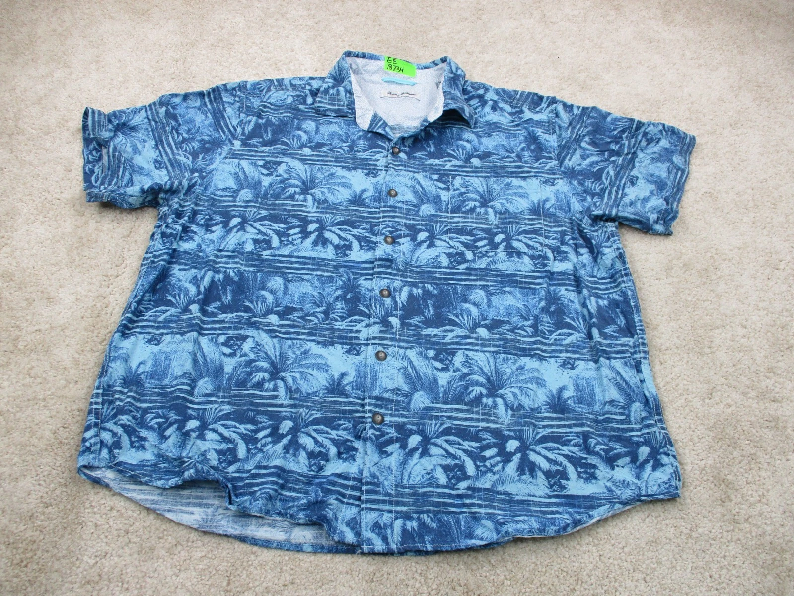 Tommy Bahama Shirt Men Extra Large Blue Hawaiian Floral Print Casual Button Up