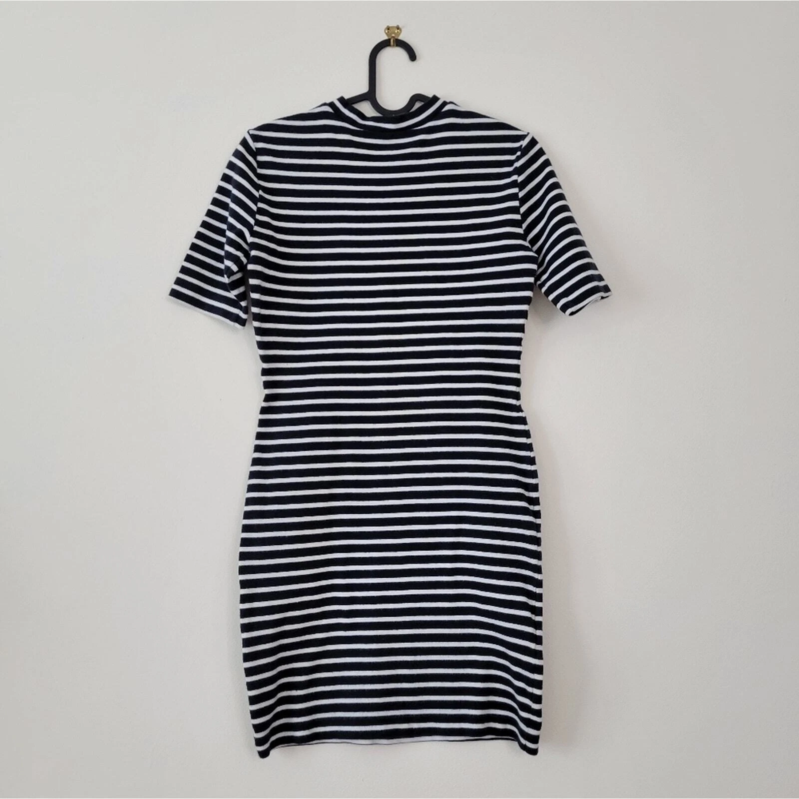 T shirt T ALEXANDER WANG blu navy bianco a righe finto collo vestito piccolo j3
