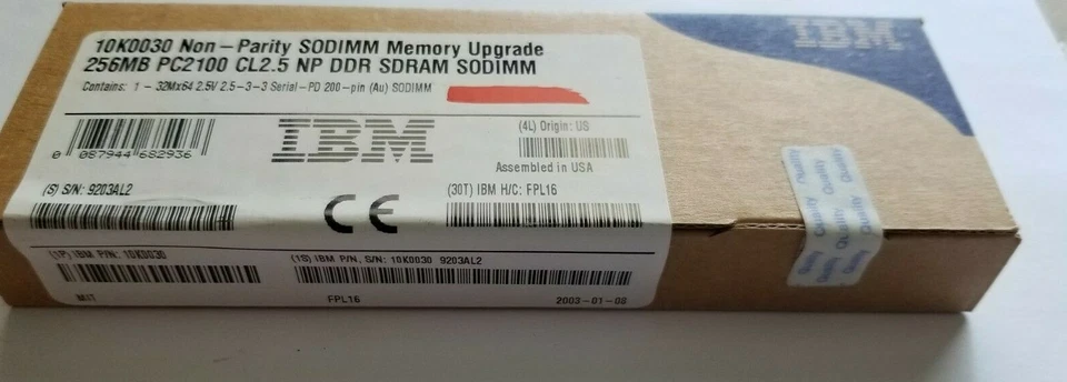 GENUINE IBM 10K0030 256MB PC2100 CL2.5 NP DDR SDRAM SODIMM - Image 2 of 4