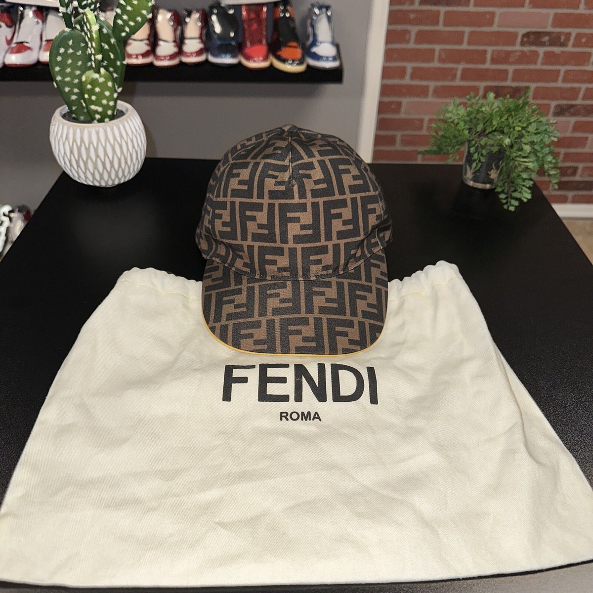 FENDI brown Forever FF monogram yellow trim beak baseball FENDI brown Forever FF monogram yellow trim beak baseball