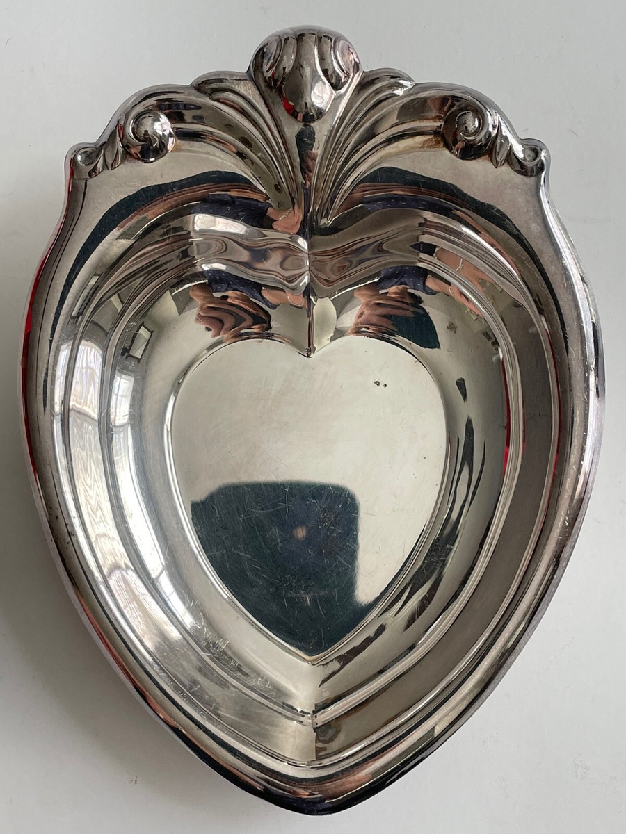 Wallace Silver Plate Heart Trinket Dish Metal Candy 6”