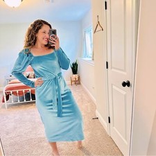 ASOS Blue Velvet Long Sleeve Belted Maxi Dress 6