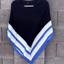 Women's Talbots Poncho Size M Blue Nautical Cape Code Shawl
