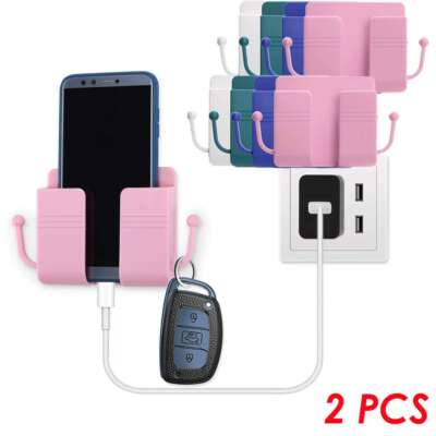 2Pcs Holder Wall Mounted Mobile Phone Charging Organizer Storage Box Stand Rack