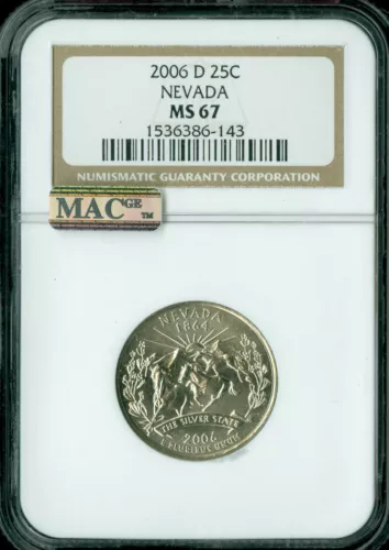 2006 D NEVADA QUARTER NGC MS67 BUSINESS STRIKE 2ND FINEST MAC SPOTLESS .