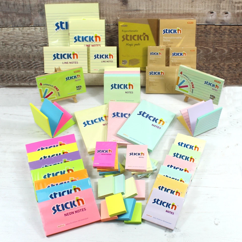 Stick’n Sticky Post Script Memo Pad Notes 60 Colours & Sizes Stick & Remove It