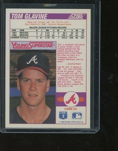 1989 Score Young Superstars II Atlanta Braves Card #23 Tom Glavine - Image 2 of 2