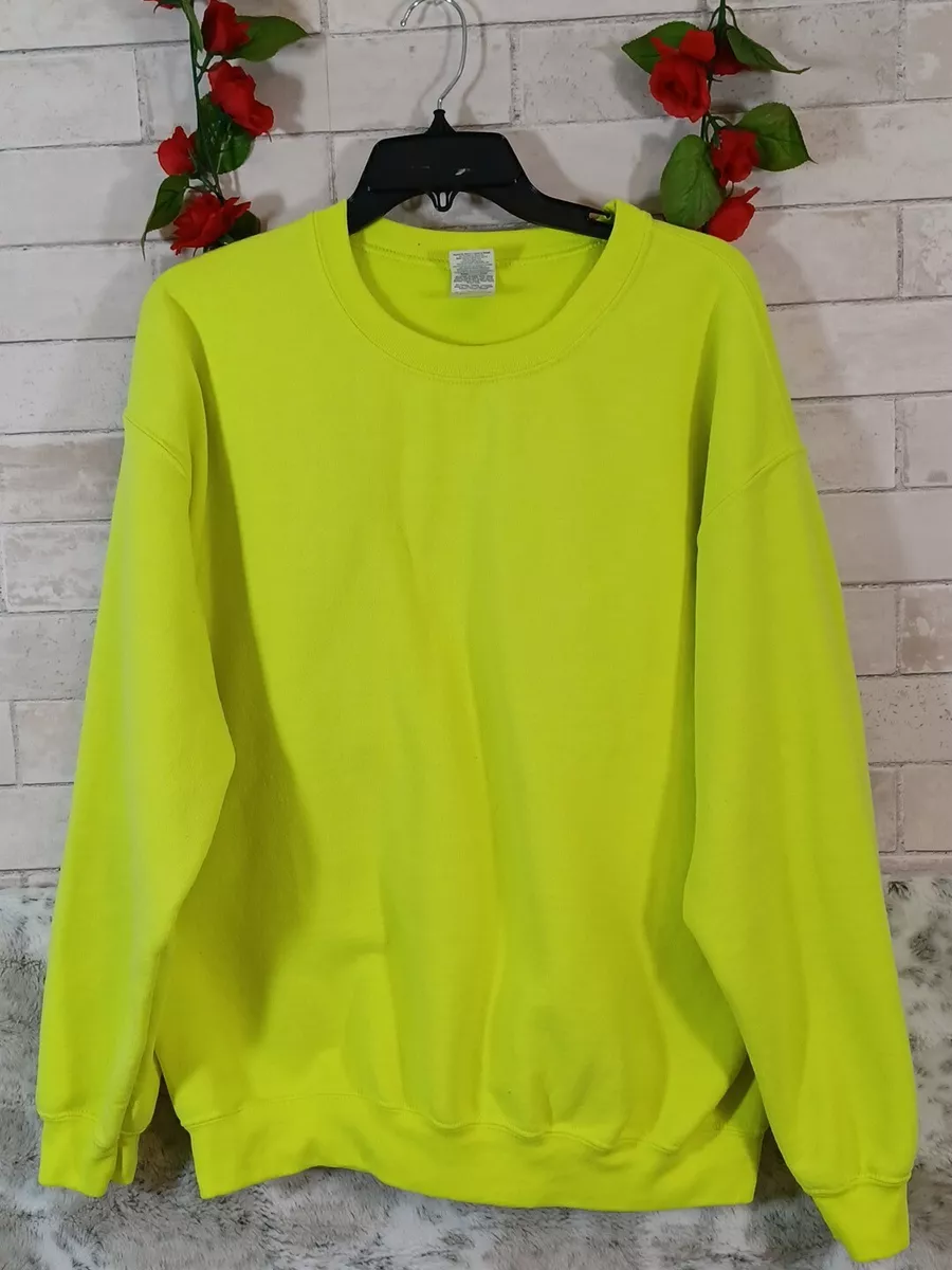 HIGHLIGHTER YELLOW Men s Sweatshirt L GILDEN Construction Work Safety Pullover