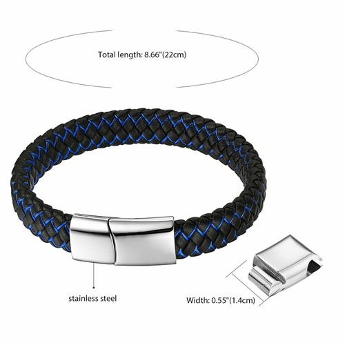Men Punk Rock Braided Leather Stainless Steel Magnetic Buckle Bracelet Wristband - Picture 10 of 15
