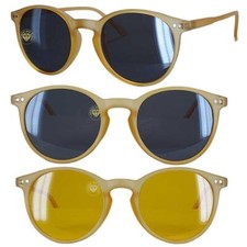 OCCHIALI DA SOLE TONDI GHIACCIO LENTI GIALLE FUME' VINTAGE UOMO DONNA UV400