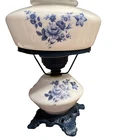 Vtg Gone With The Wind  Hand Painted Blue Floral On Milk Glass Globes  14” H