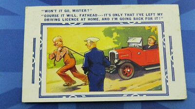 Vintage Bamforth Motoring Comic Postkarte 1934 Austin 7 Seven Car Führerschein