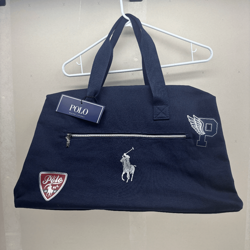 Polo Ralph Lauren Logo P Wing Patch Duffle Gym Travel Bag Navy Blue