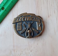 Electrician Electrical Worker 80s Vintage Brass Belt Buckle