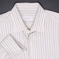 Ermenegildo Zegna Mens Dress Shirt 16.5 White Brown Stripe Cotton French Cuff