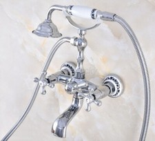 Wall Mounted Polished Chrome Brass Bathtub Clawfoot Faucet Mixer Tap Hand Shower