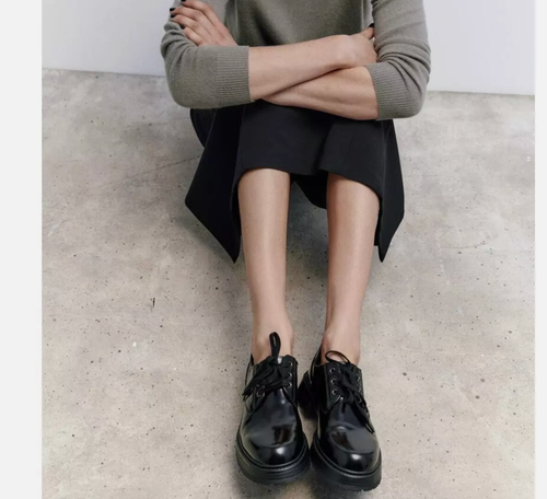 NWT ZARA Laced Oxfords Patent Leather Shoe Sneaker Black Sz EU 40 / US 9 - Picture 3 of 11