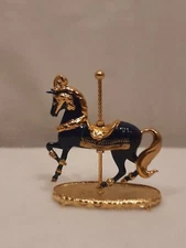 Franklin Mint Hand Painted In 24k Gold World Of Carousel Porcelain Horse Blue