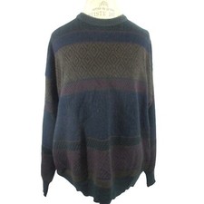 Vintage 90s Florence Tricot Italy Green Orange Red Chevron Sweater L