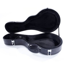 New F-Style Microgroove Pattern Leather Wood Mandolin Case Black